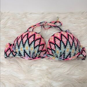 Victoria's Secret Pink, Black & Light Blue Aztec Halter Bikini Top